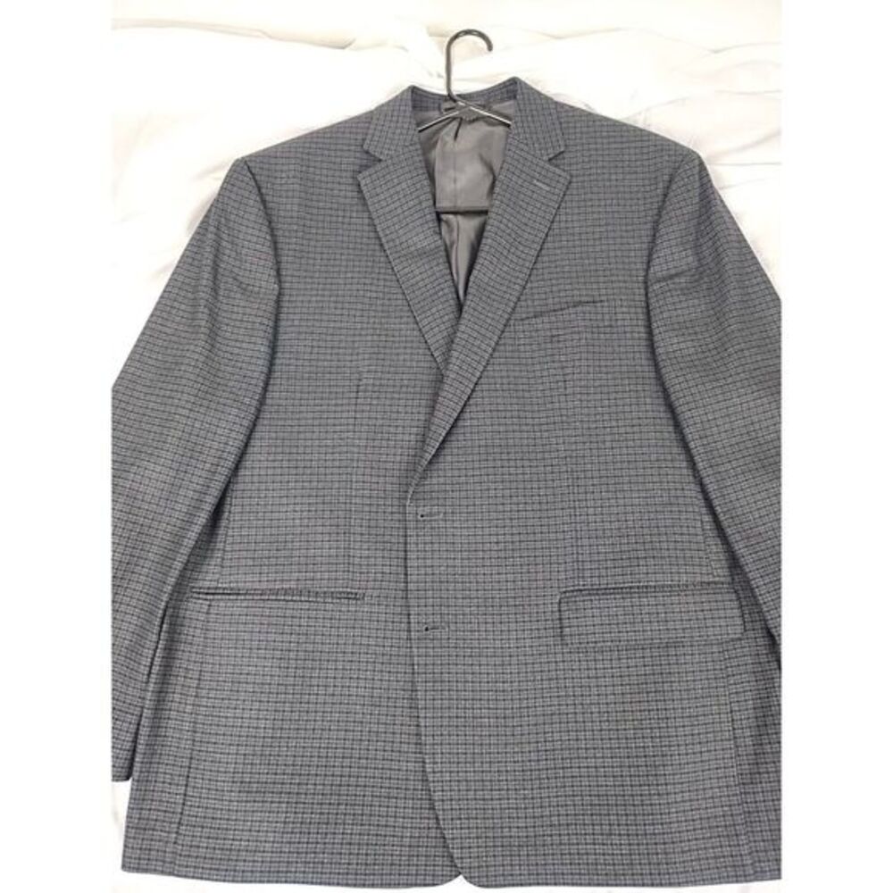 Men's Ralph Lauren Size 48‎ R Blue And Black Checkered Print Polyester Blend...